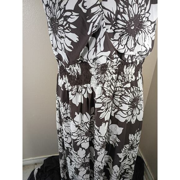 Lane Bryant Dress Brown Floral Wrap Top Sheer Over Lining Sz 16 Sleeveless Flowy - Picture 3 of 10